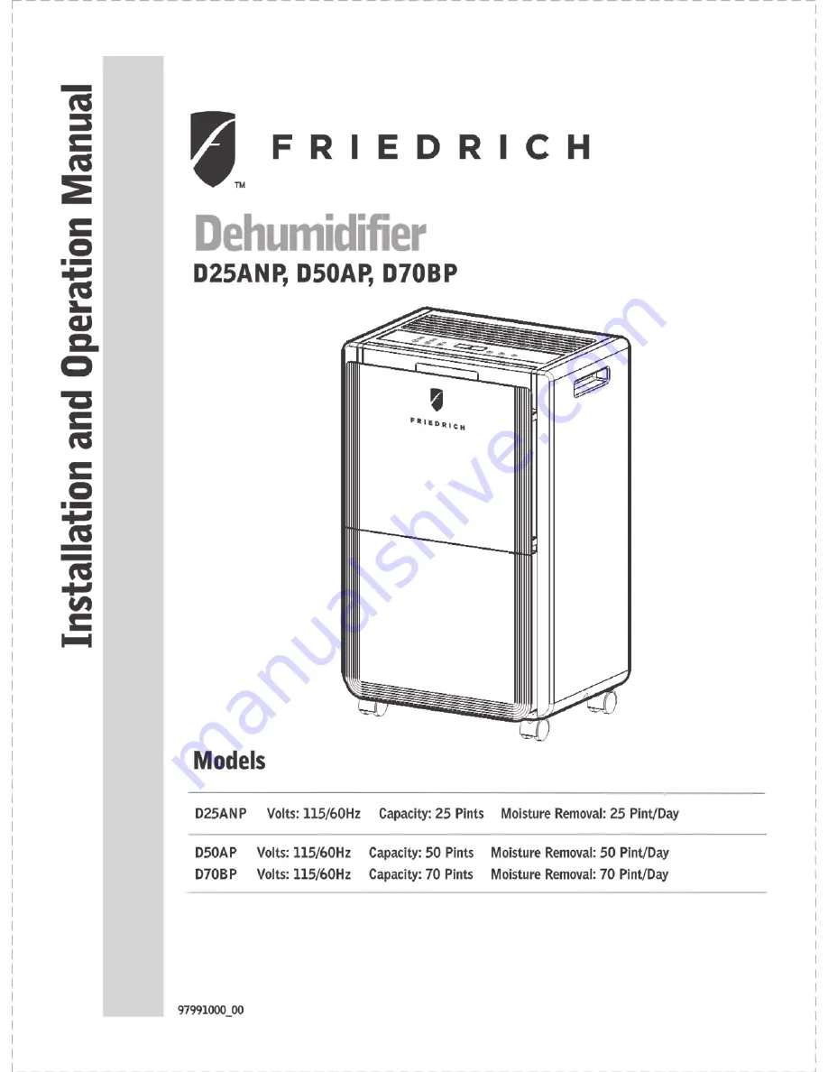 Friedrich D25ANP Installation & Operation Manual Download Page 1