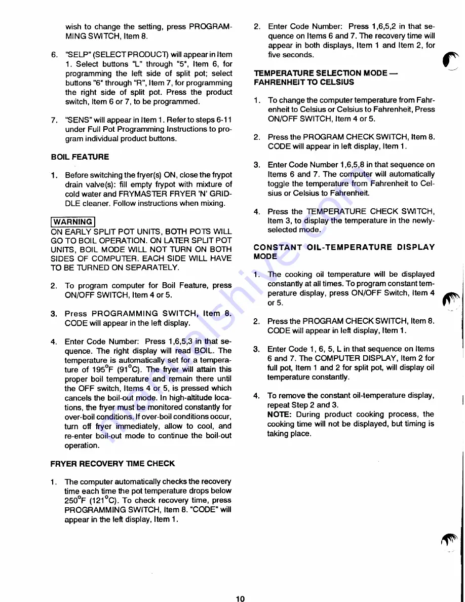 Frymaster FPH-14 Operator'S Manual Download Page 13