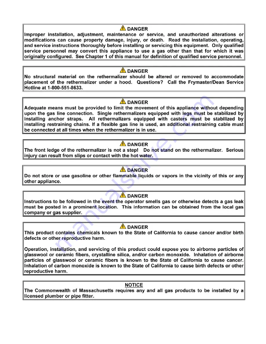 Frymaster Gas Rethermalizers FBR18 Series Installation And Operation Manual Download Page 3