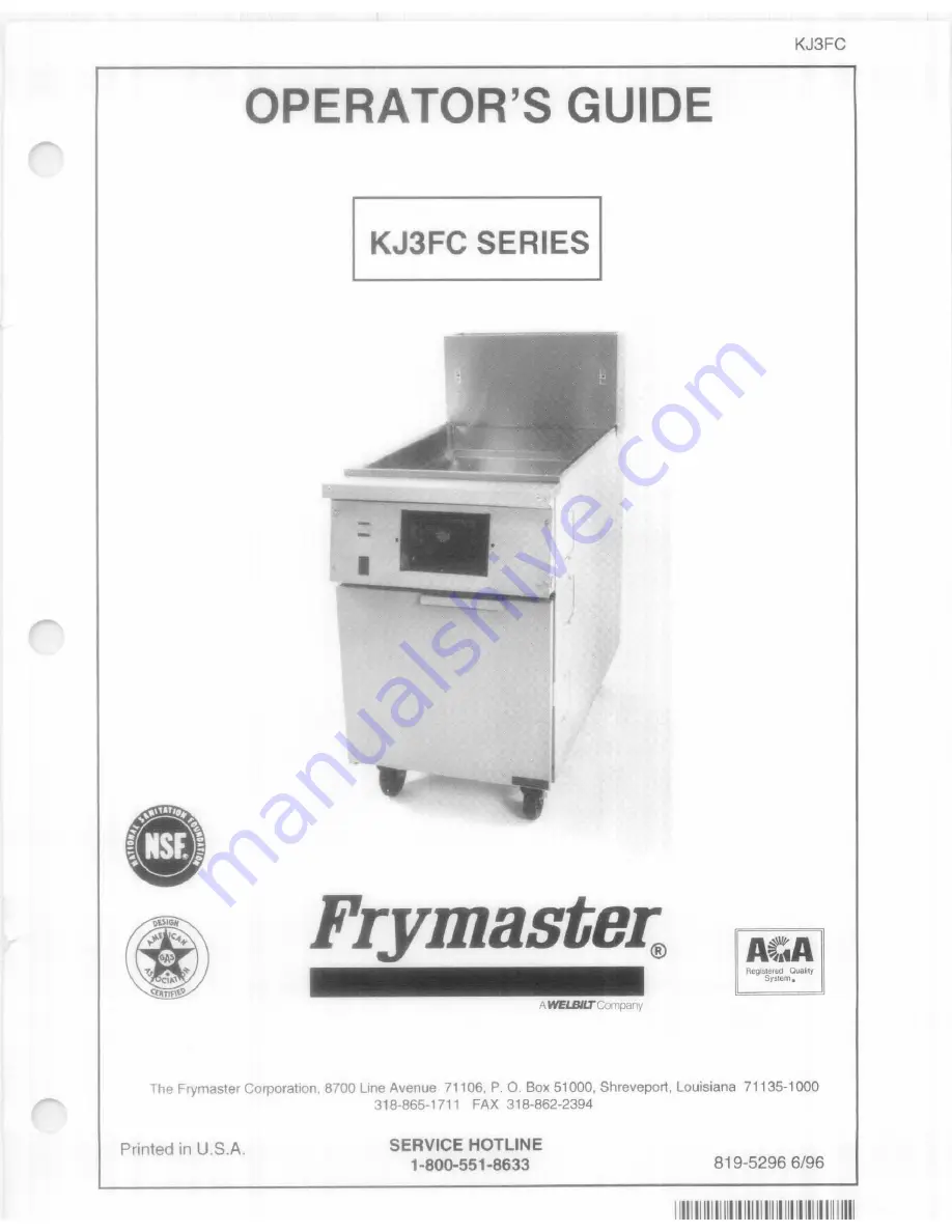 Frymaster KJ3FC Operator'S Manual Download Page 1