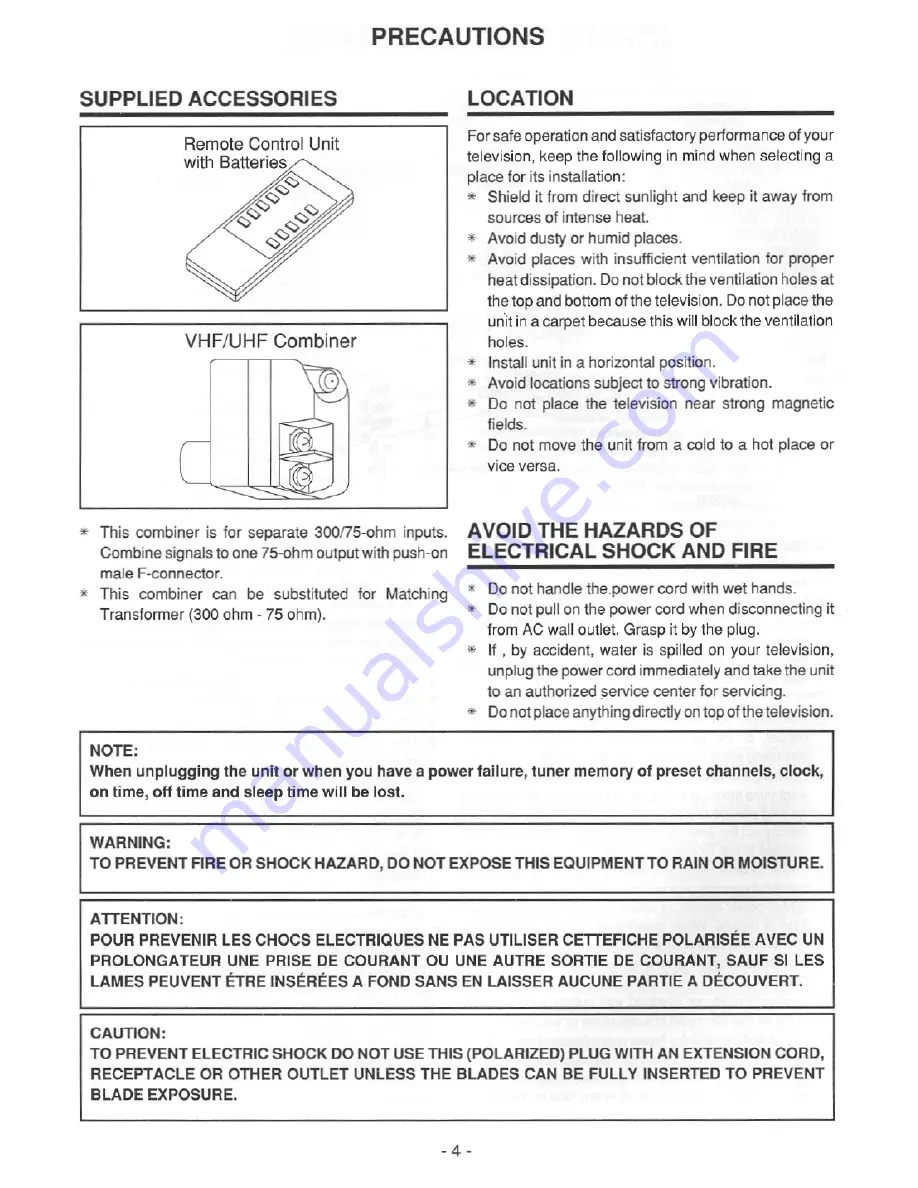 FUNAI CTV270S Owner'S Manual Download Page 4