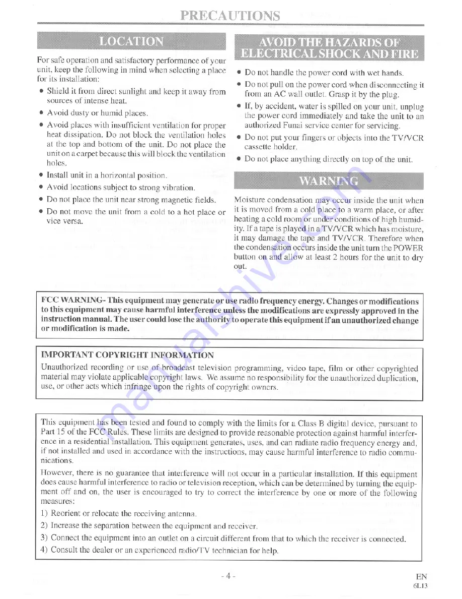 FUNAI F13TRG1 Owner'S Manual Download Page 4