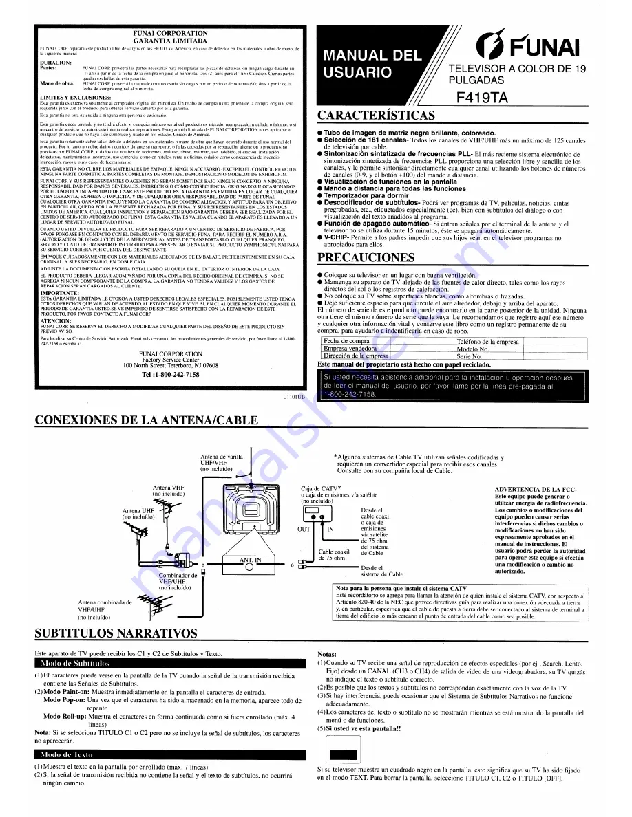 FUNAI F419TA Скачать руководство пользователя страница 5