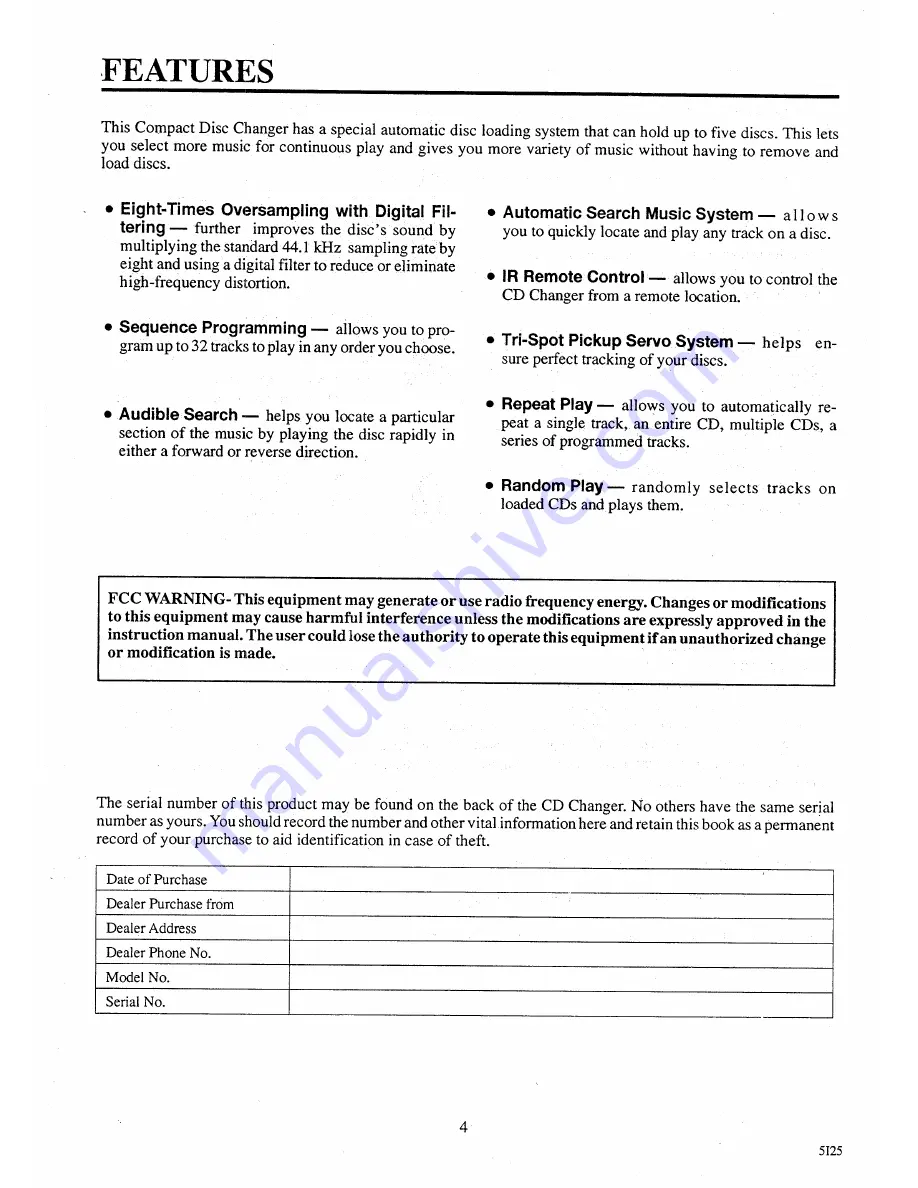 FUNAI FCD5000 Owner'S Manual Download Page 4