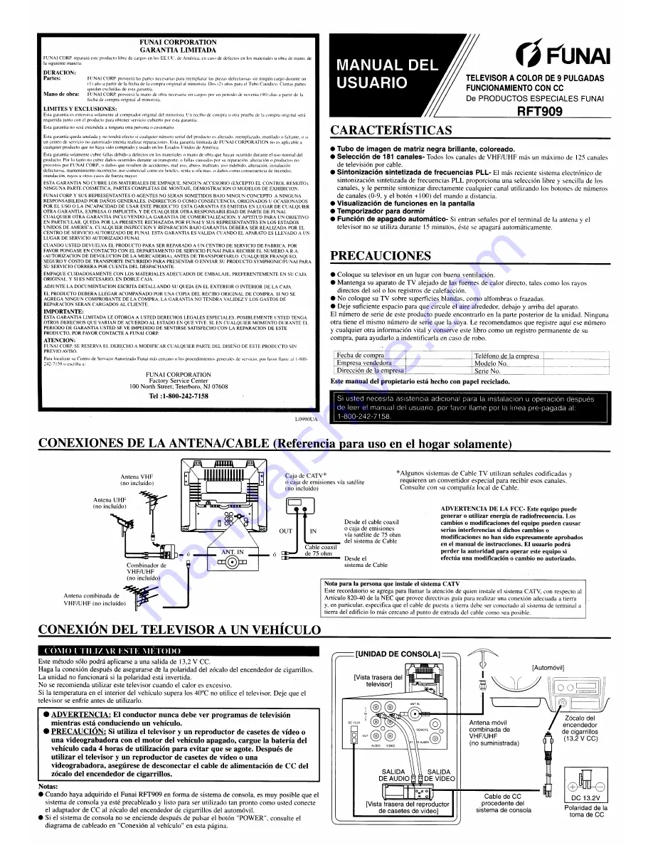 FUNAI RFT909 Скачать руководство пользователя страница 5