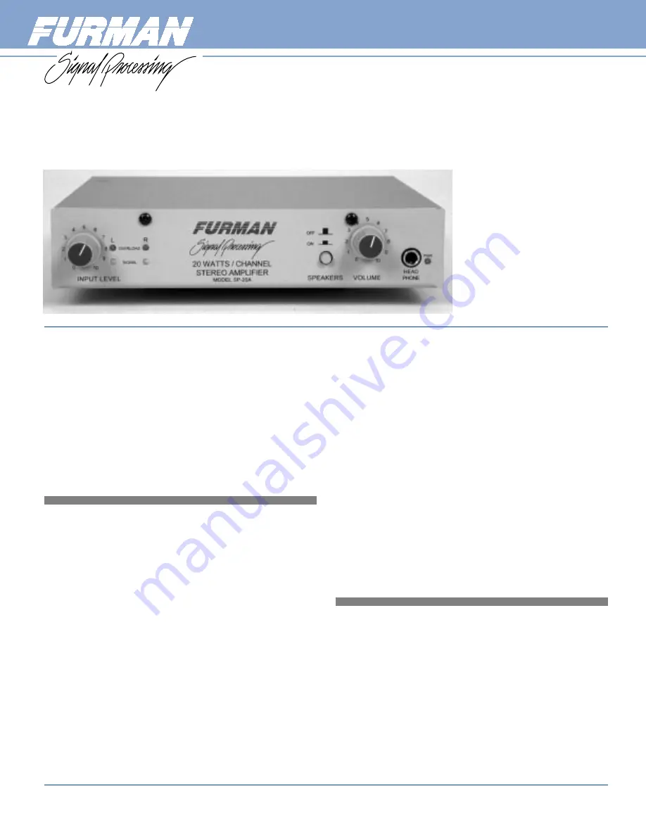 Furman SP-20A Quick Manual Download Page 1