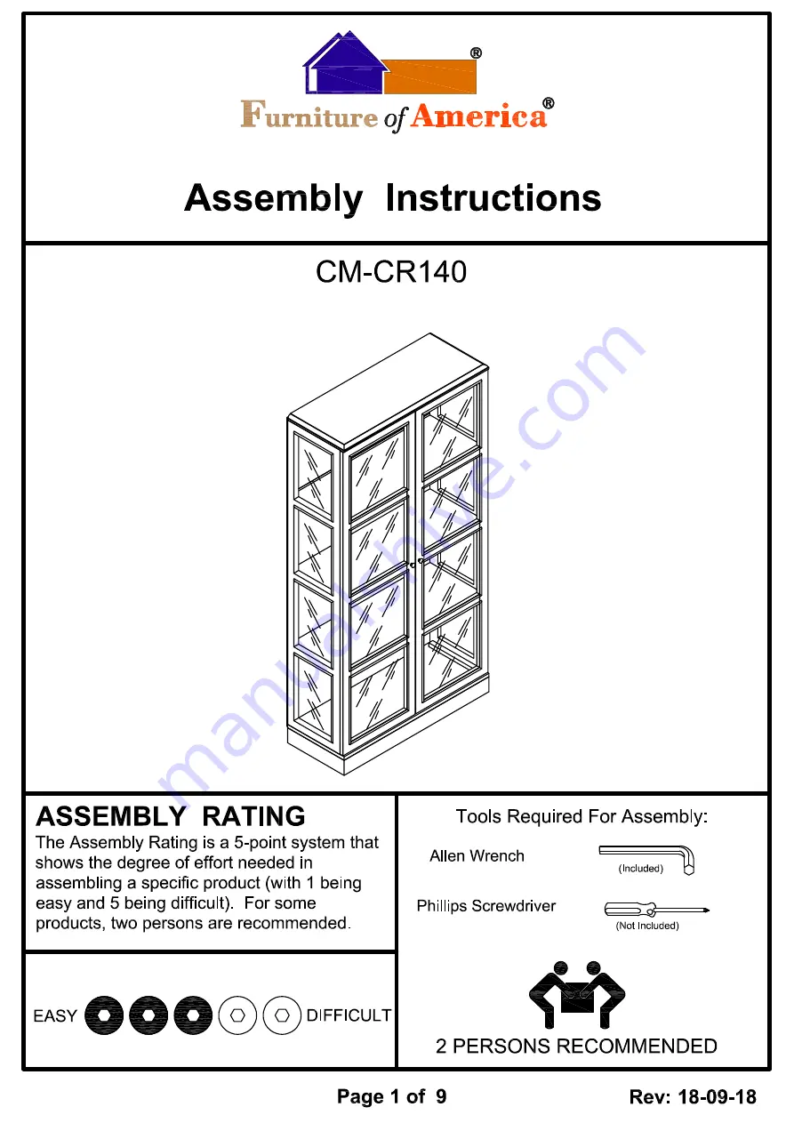 Furniture of America CM-CR140 Assembly Instructions Manual Download Page 1