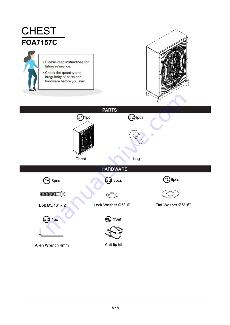 Furniture of America FOA7157C Assembly Instructions Manual Download Page 5