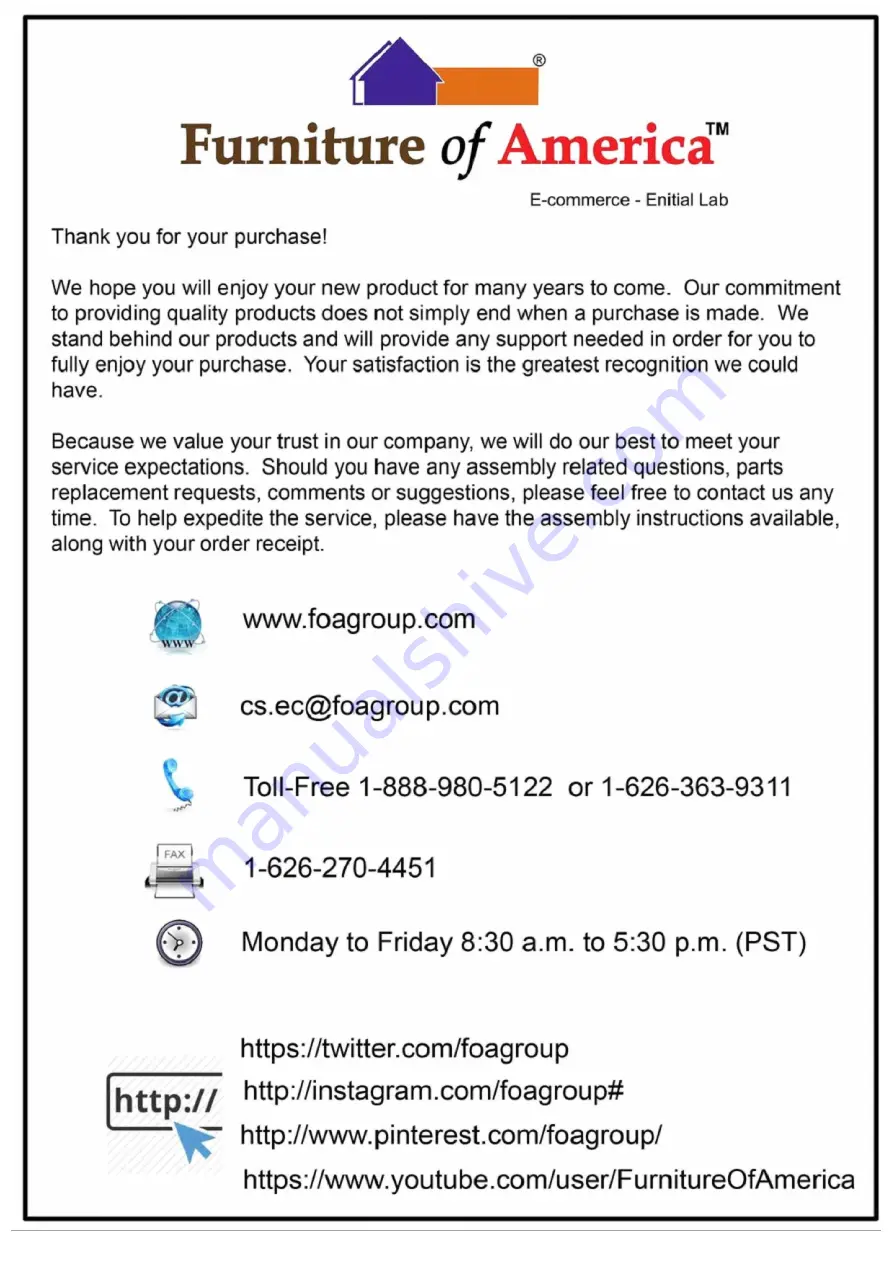 Furniture of America HFW-1477C4 Assembly Instructions Manual Download Page 2