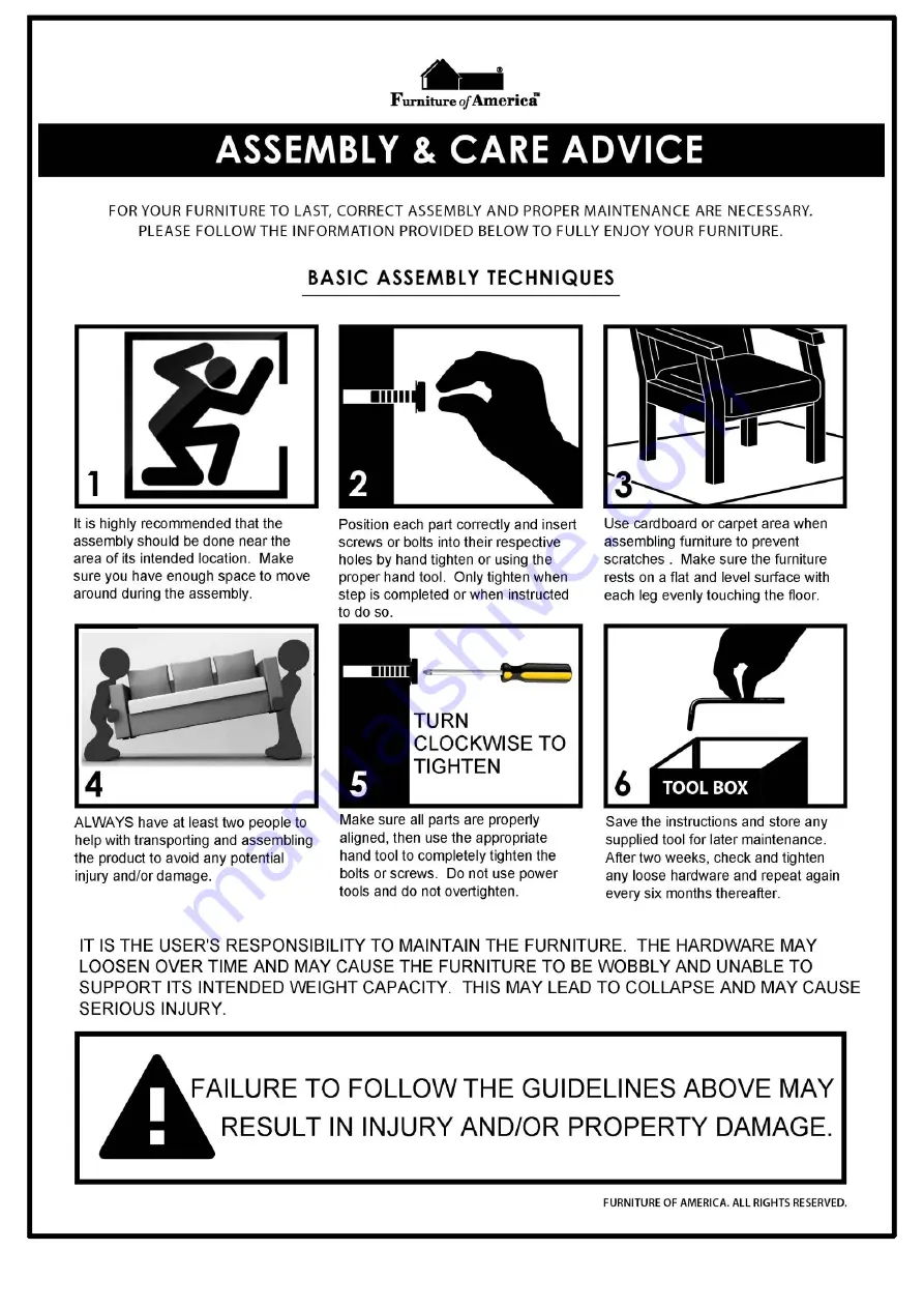 Furniture of America HFW-16905C4 Assembly Instructions Manual Download Page 3