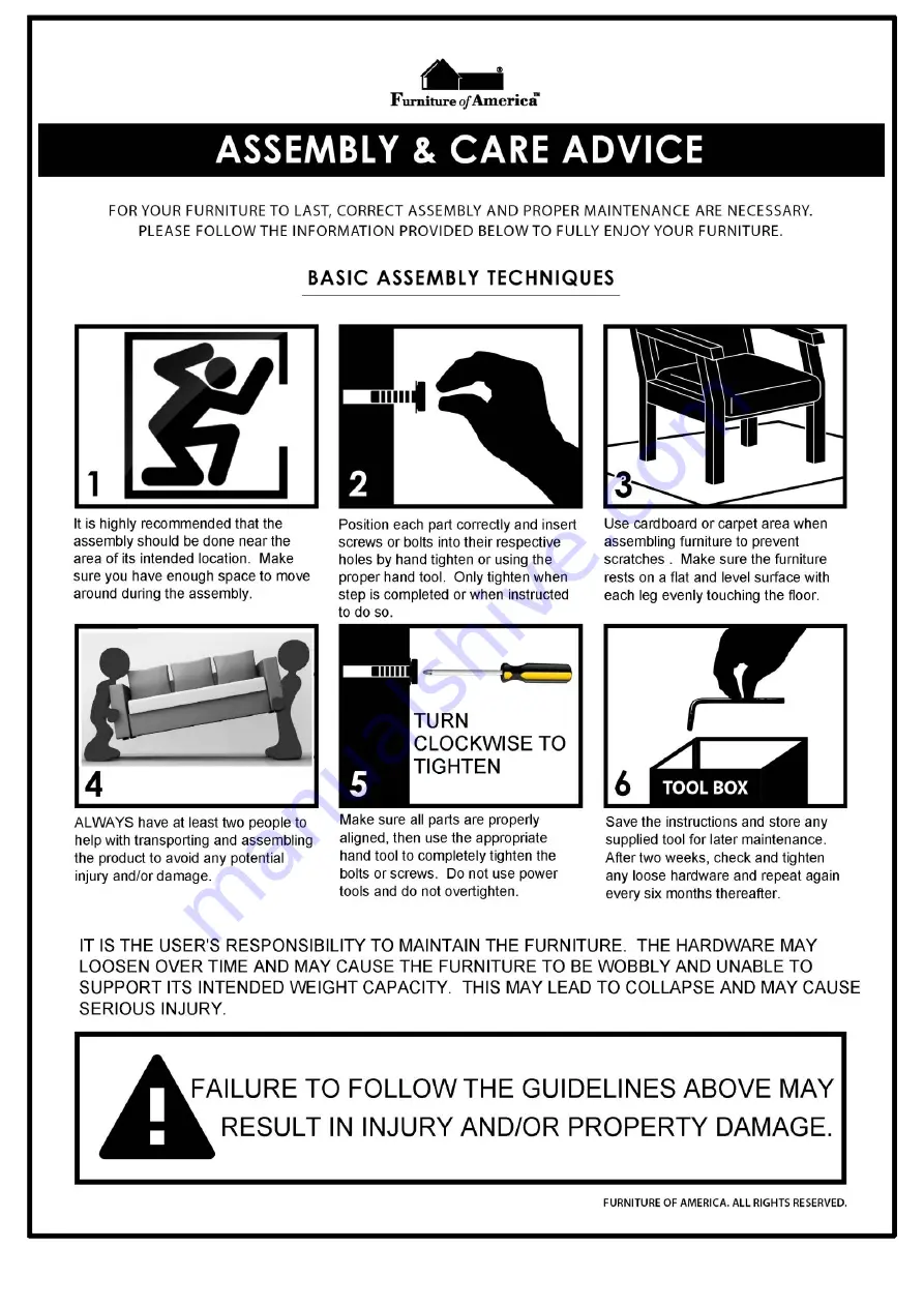 Furniture of America HFW-1697C6-TV Assembly Instructions Manual Download Page 3