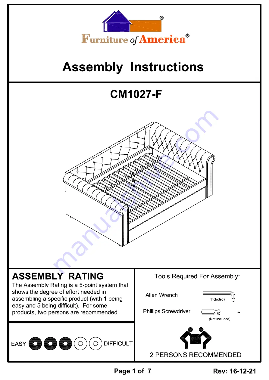 Furniture of America Leanna CM1027-F Assembly Instructions Manual Download Page 1