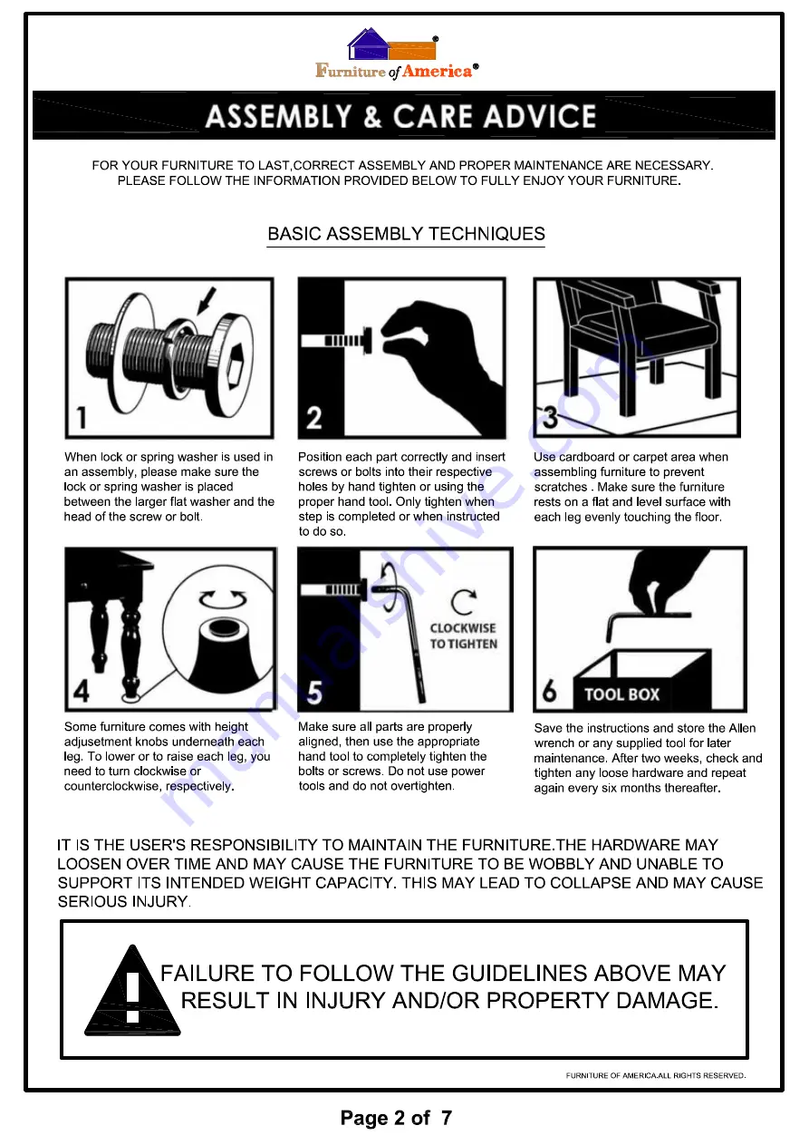 Furniture of America Leanna CM1027-F Assembly Instructions Manual Download Page 2