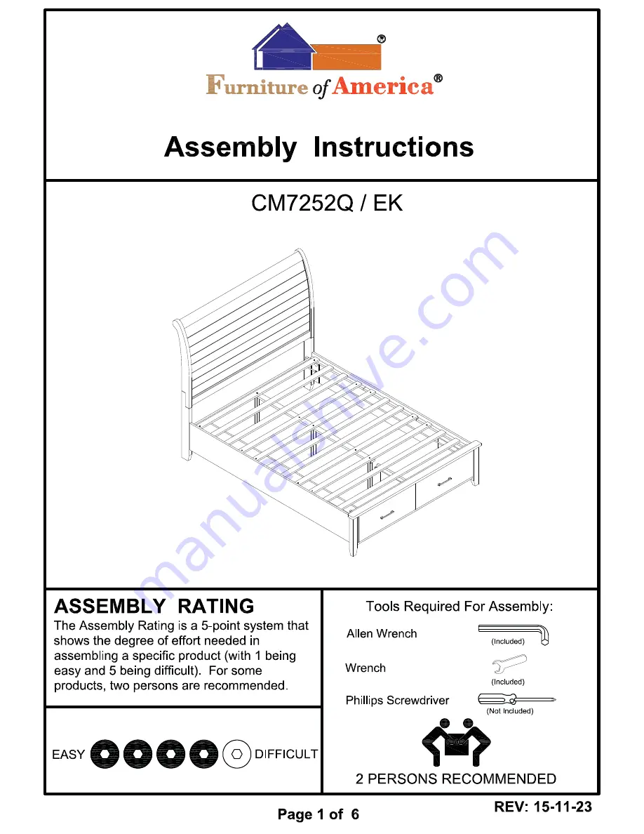 Furniture of America Ribeira CM7252CK Assembly Instructions Manual Download Page 1