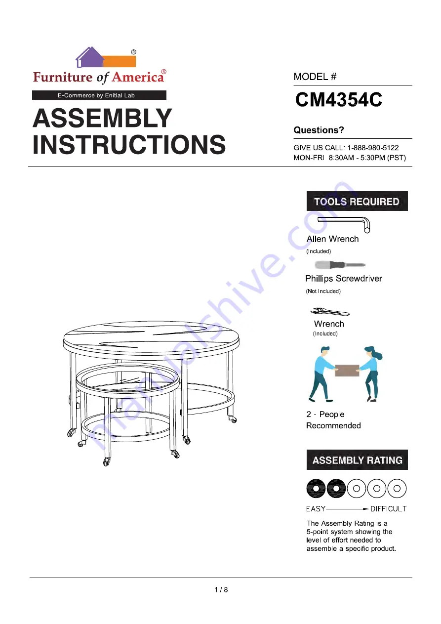 Furniture of America Shauna CM4354C Assembly Instructions Manual Download Page 1