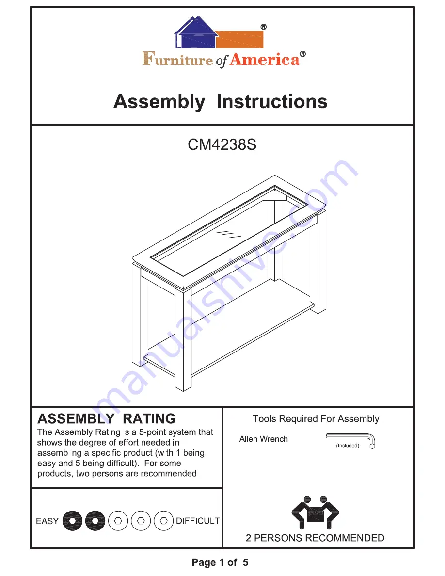 Furniture of America Venta CM4238WHS Assembly Instructions Download Page 1