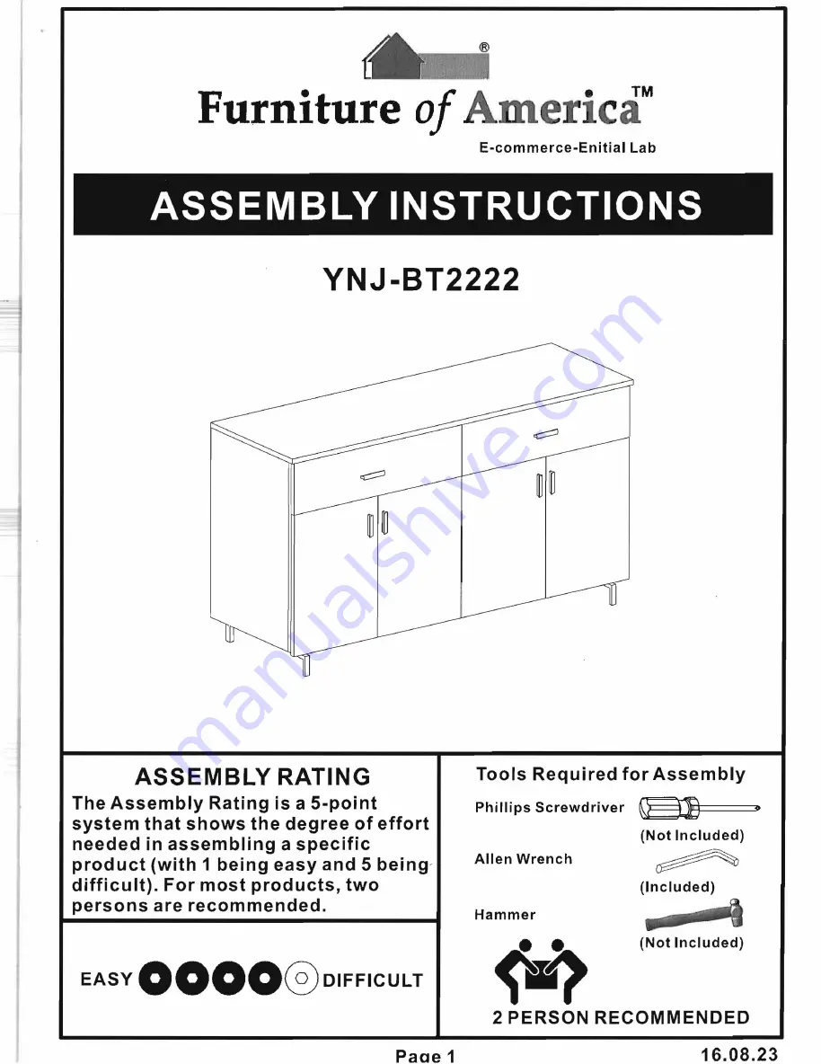 Furniture of America YNJ-BT2222 Скачать руководство пользователя страница 1