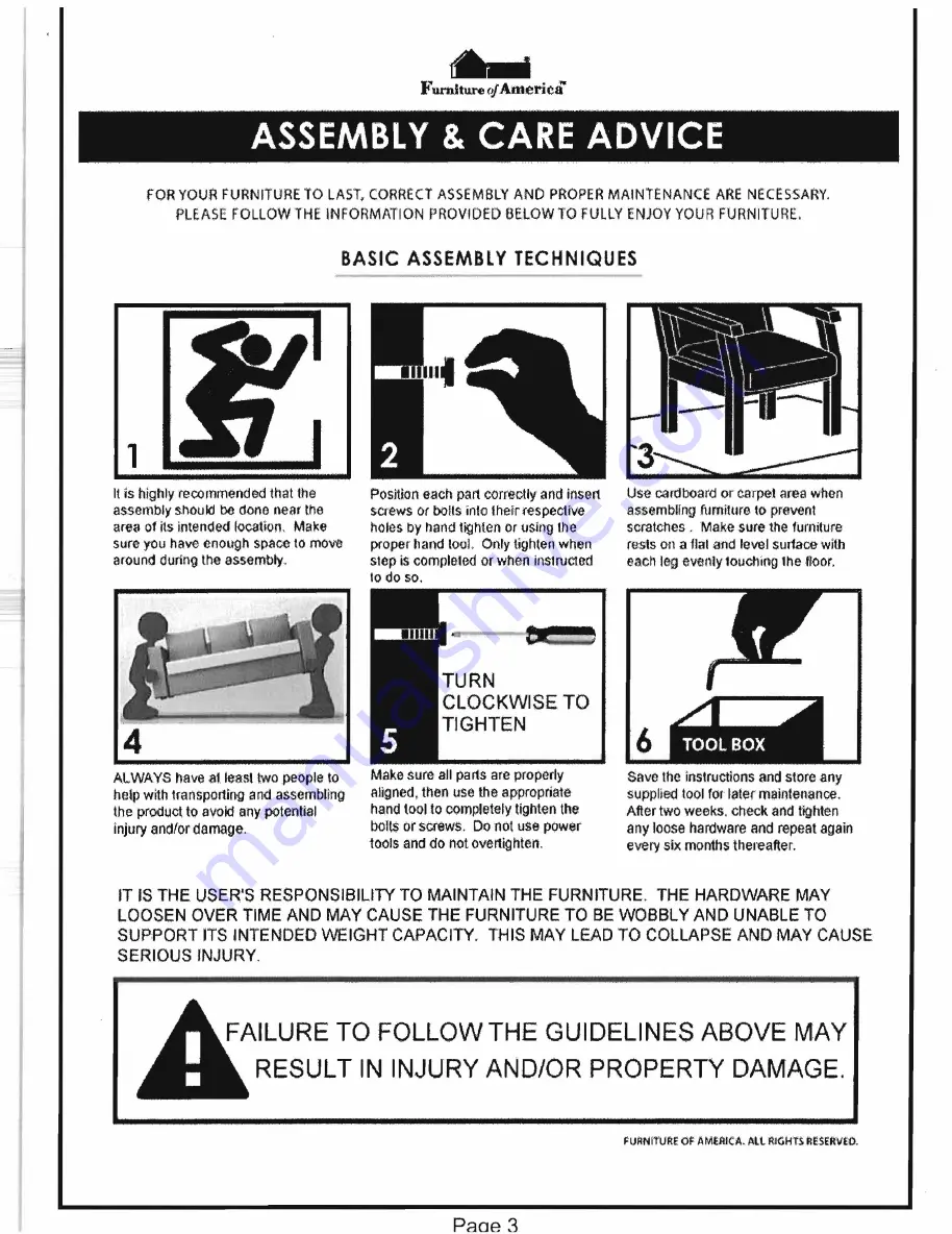 Furniture of America YNJ-BT2222 Assembly Instructions Manual Download Page 3