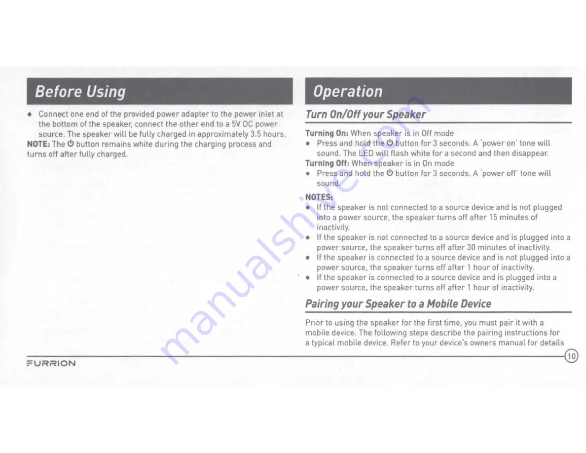 Furrion FBS012N-BL Quick Start Manual & User Manual Download Page 9