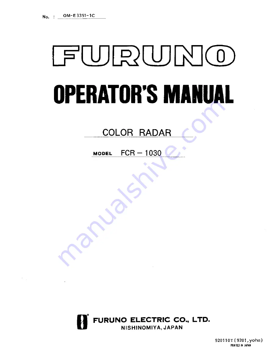 Furuno FCR-1030 Operator'S Manual Download Page 1