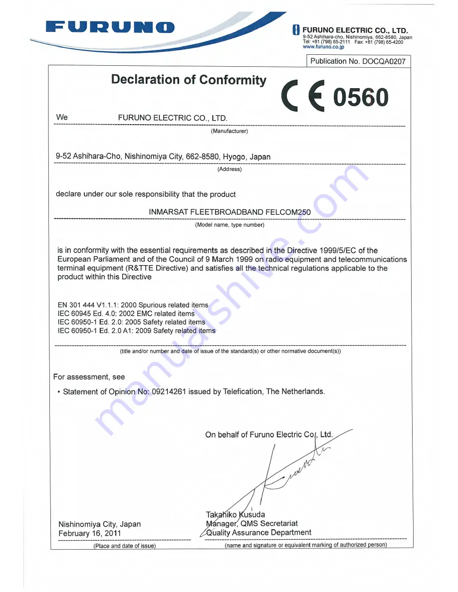 Furuno FELCOM 250 Operator'S Manual Download Page 183