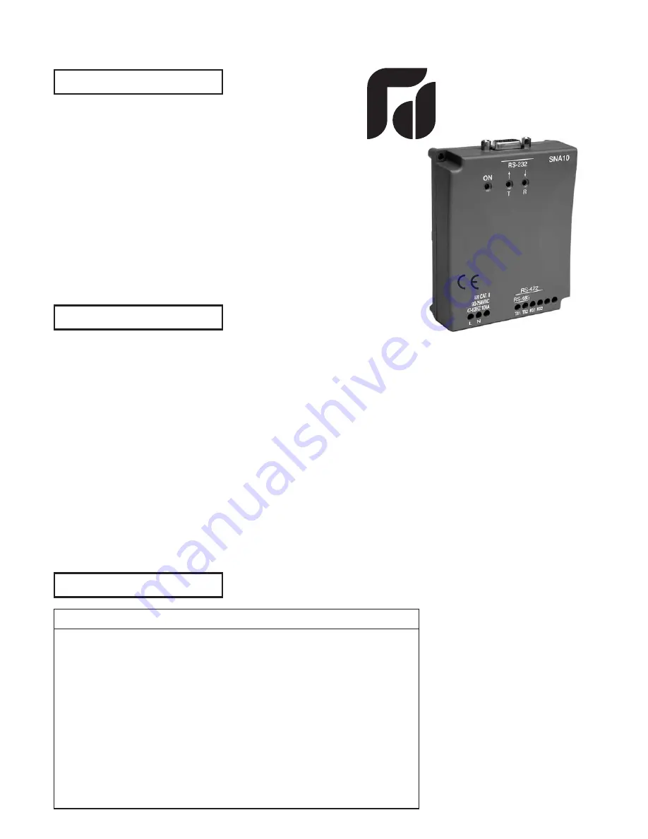 Future Design SNA10A User Manual Download Page 1