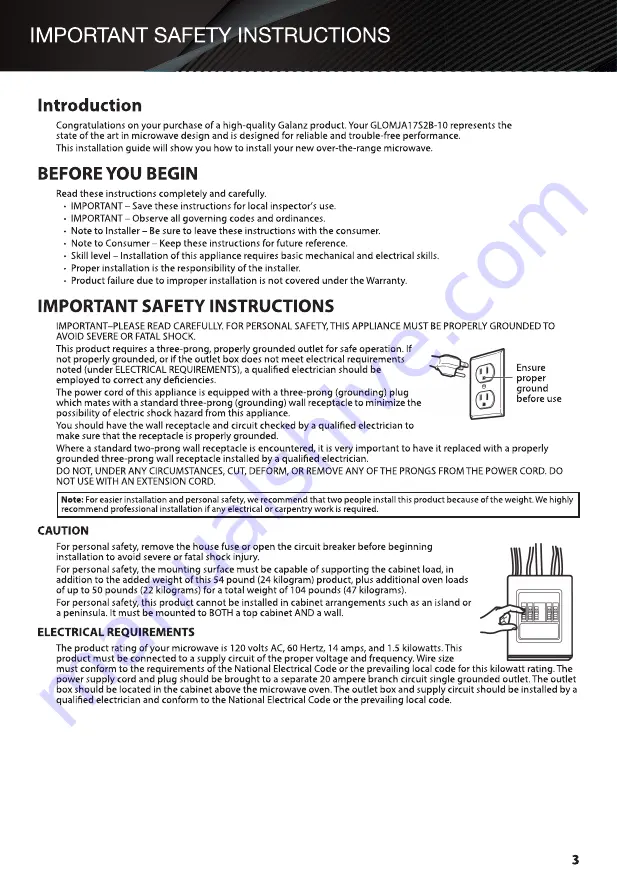 Galanz GLOMJA17S2B-10 Installation Manual Download Page 3