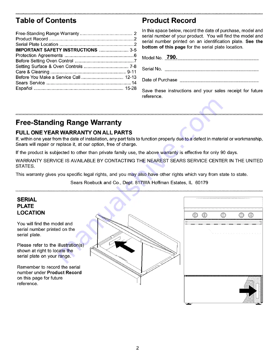 Galaxy 790.60301 Use & Care Manual Download Page 2