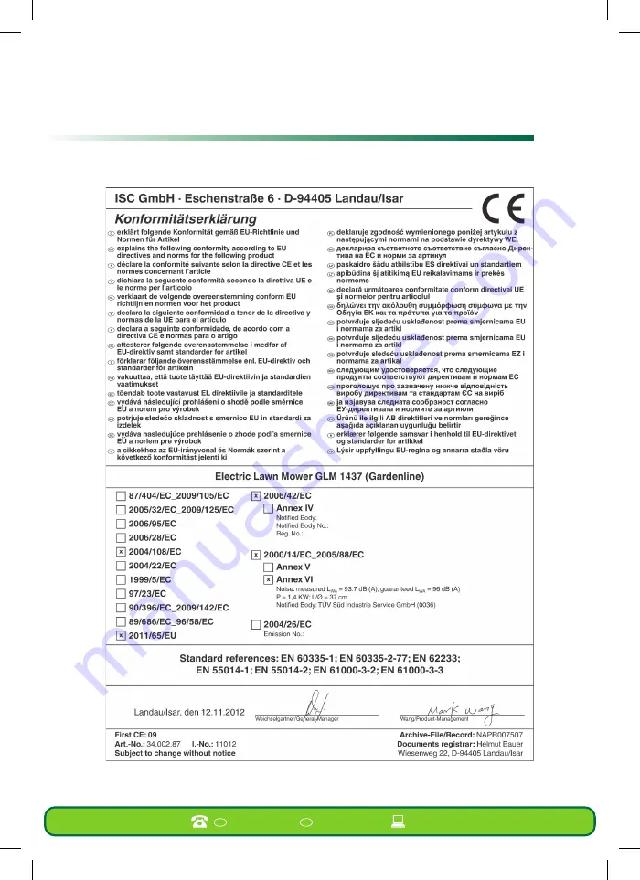 Gardenline GLM1437 Operating Instructions & User Manual Download Page 22