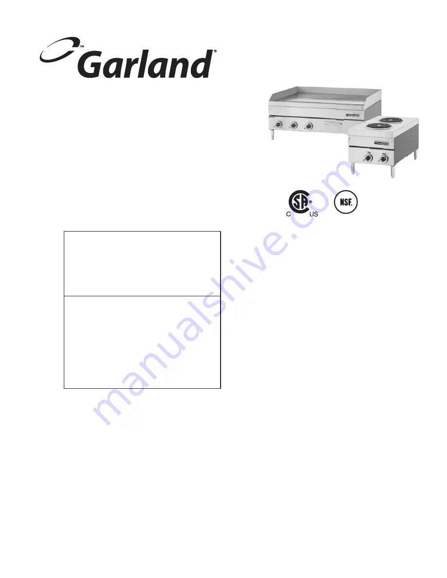 Garland E24-12H Installation And Operation Manual Download Page 1