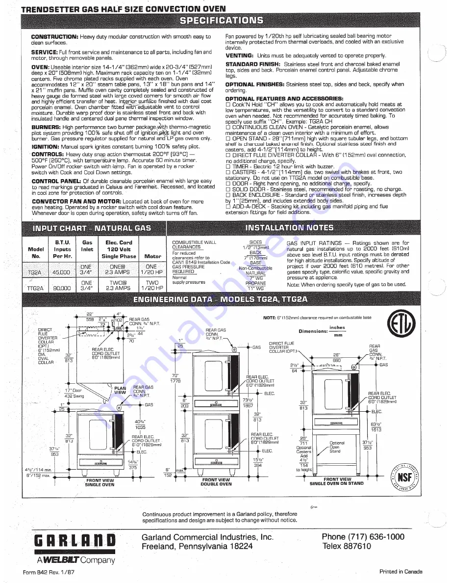 Garland TG2A Specification Download Page 2