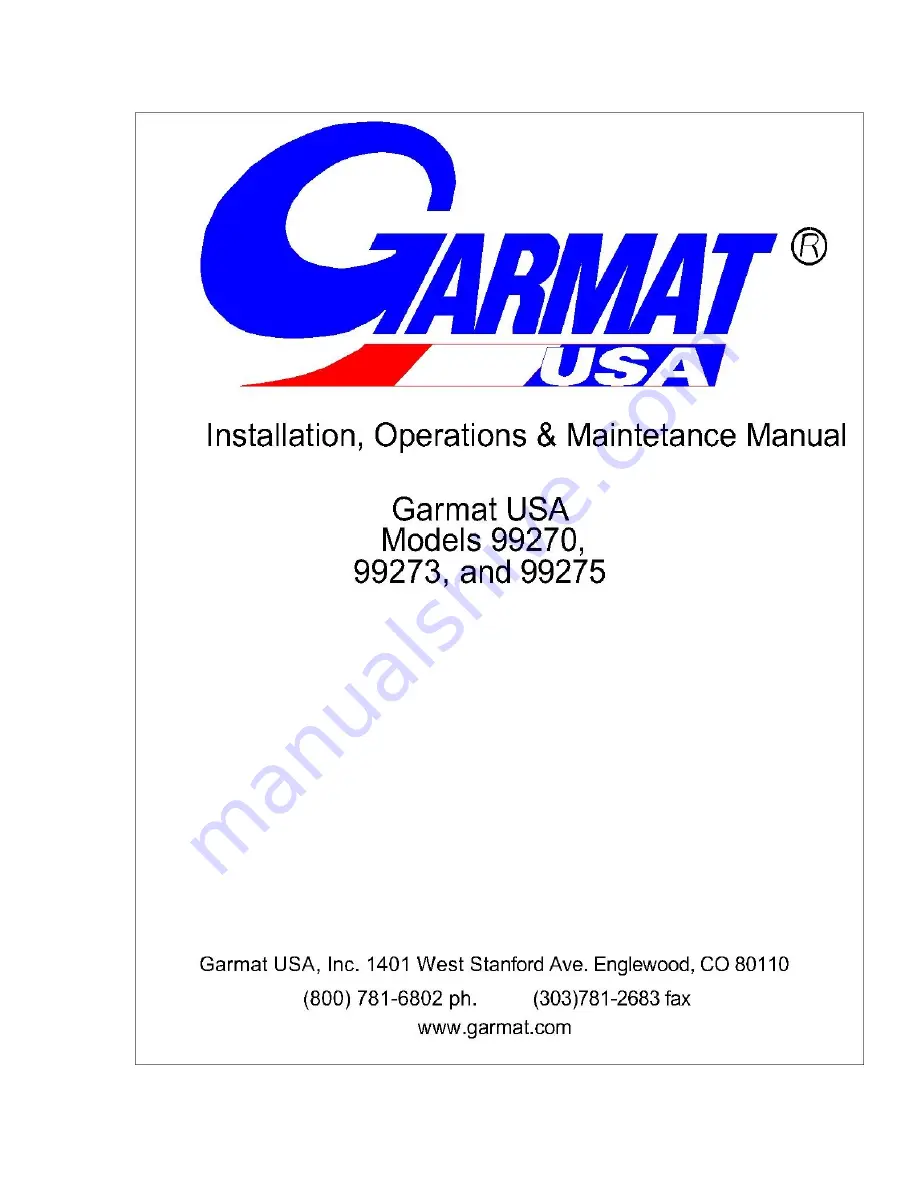 Garmat 99270 Installation, Operation & Maintenance Manual Download Page 1