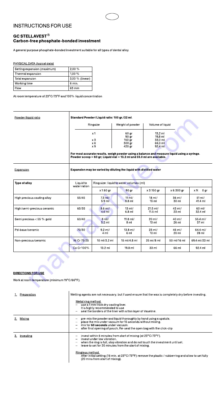 gc STELLAVEST Instructions For Use Manual Download Page 2