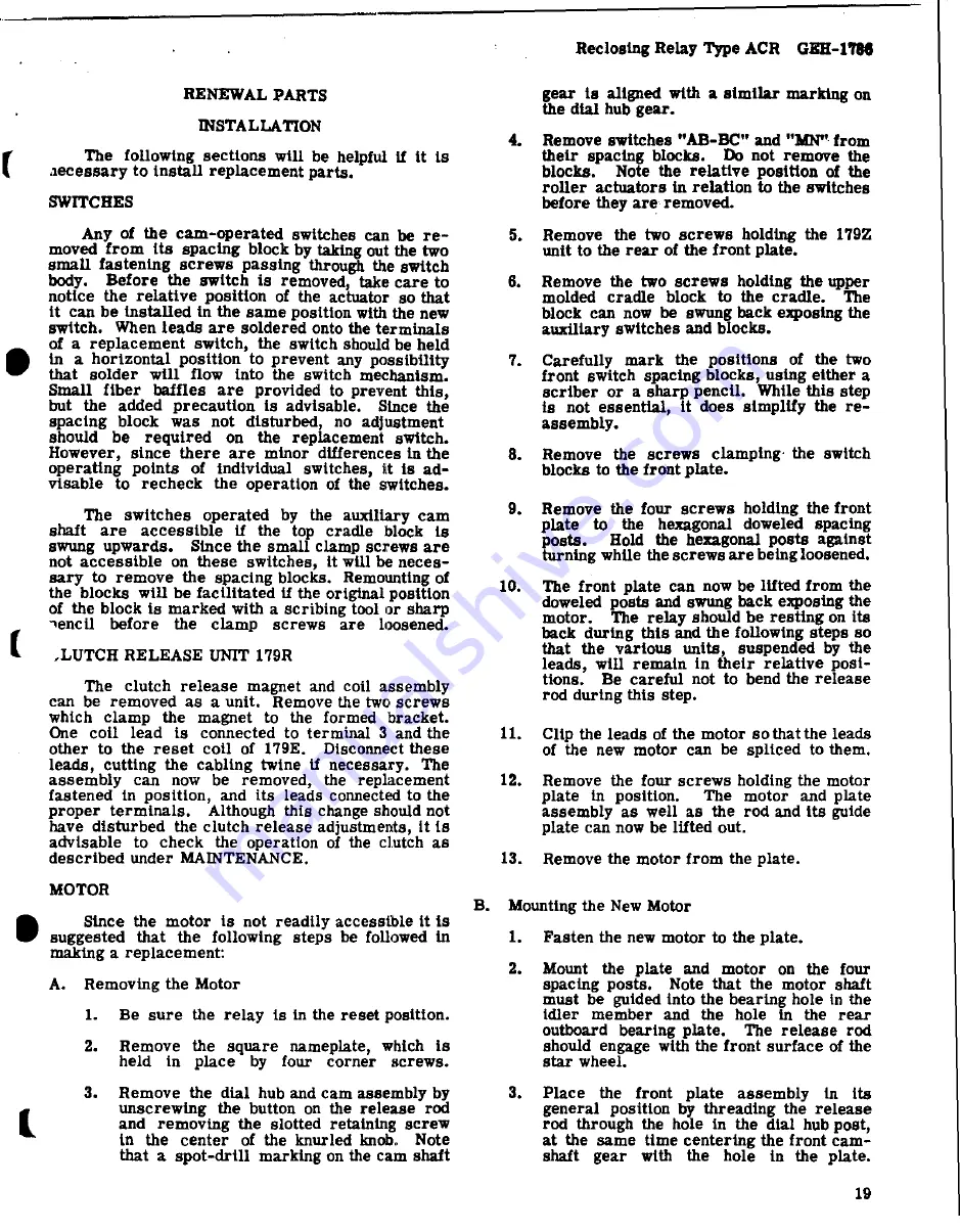 GE ACR11B Instructions Manual Download Page 19