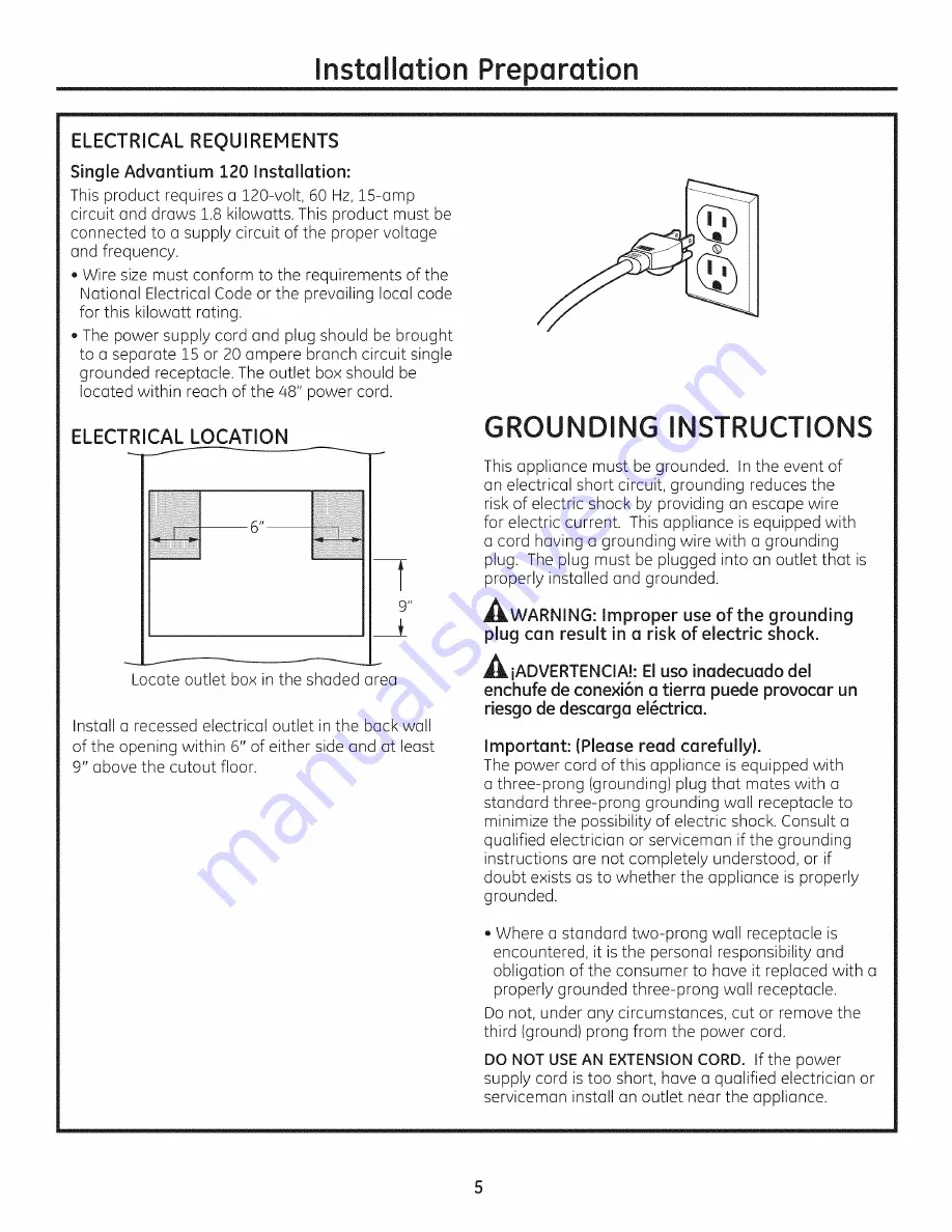 GE Advantium PSB9120DF Installation Instructions Manual Download Page 5