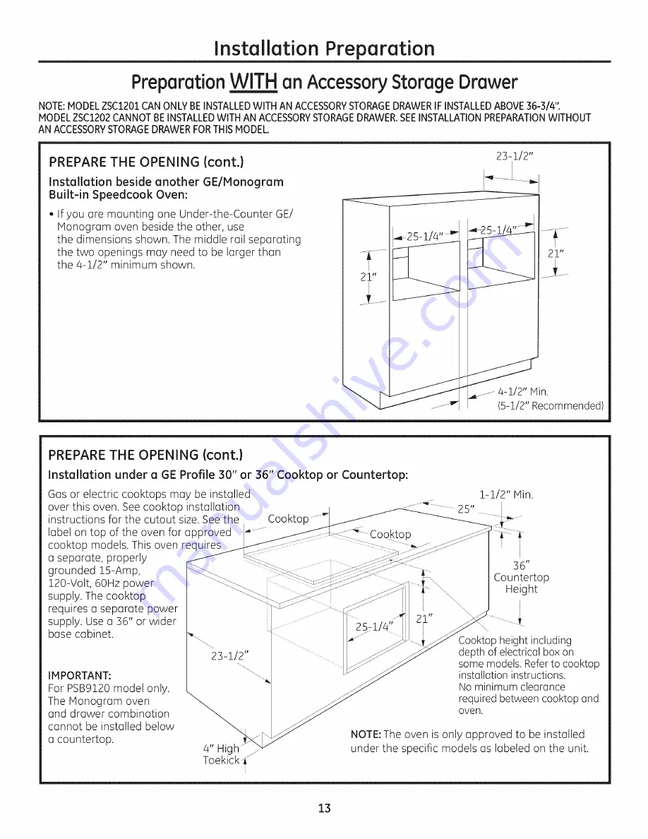 GE Advantium PSB9120DF Installation Instructions Manual Download Page 13