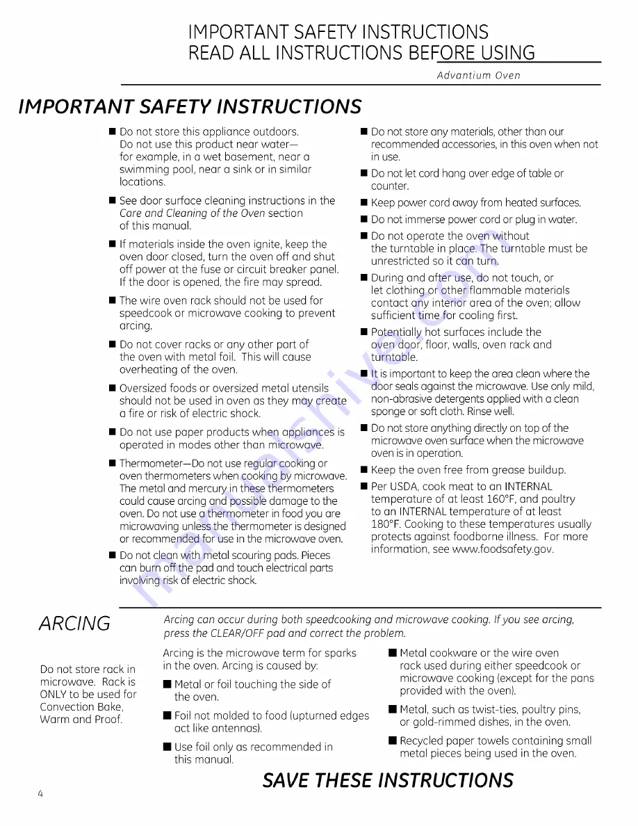 GE Advantium ZSA1202 Owner'S Manual Download Page 4