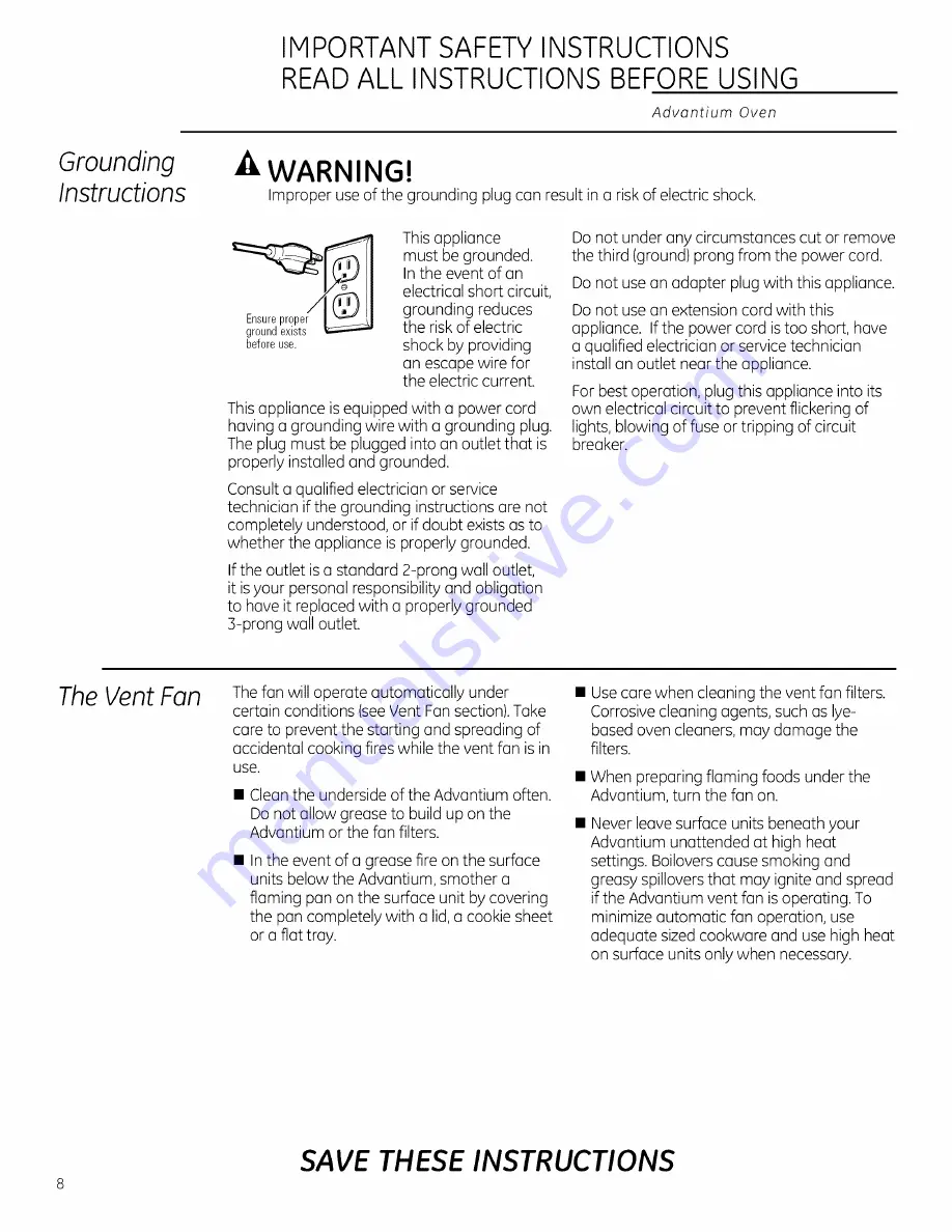 GE Advantium ZSA1202 Owner'S Manual Download Page 8