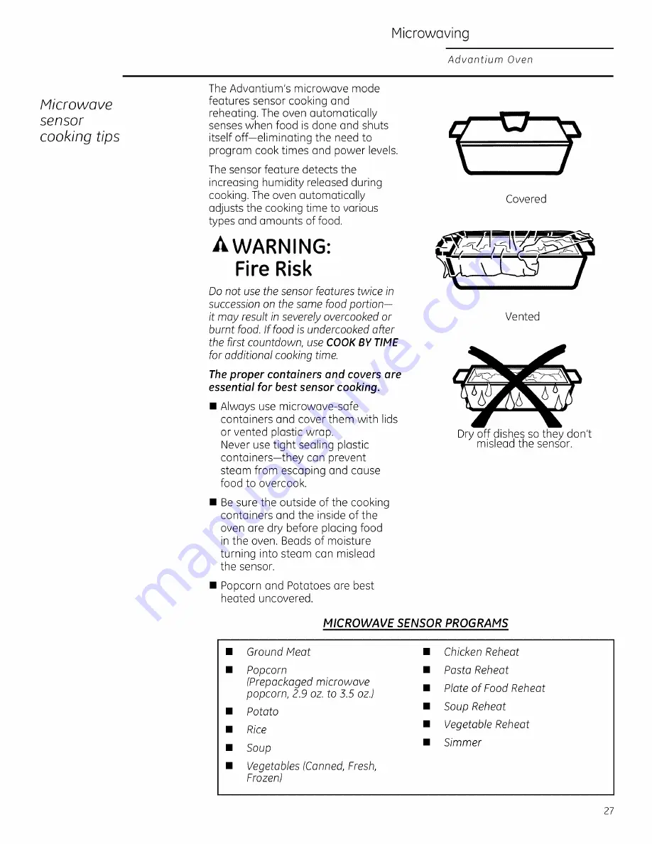 GE Advantium ZSA1202 Owner'S Manual Download Page 27