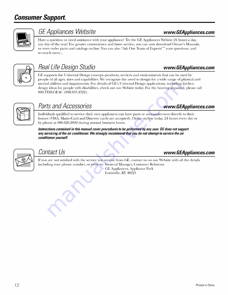 GE AER05 AET05 Owner'S Manual And Installation Instructions Download Page 12