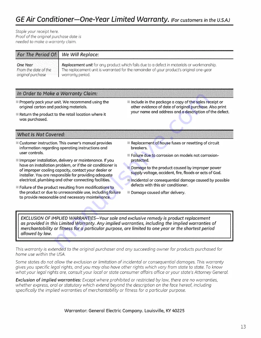 GE AHR05 Owner'S Manual And Installation Instructions Download Page 13