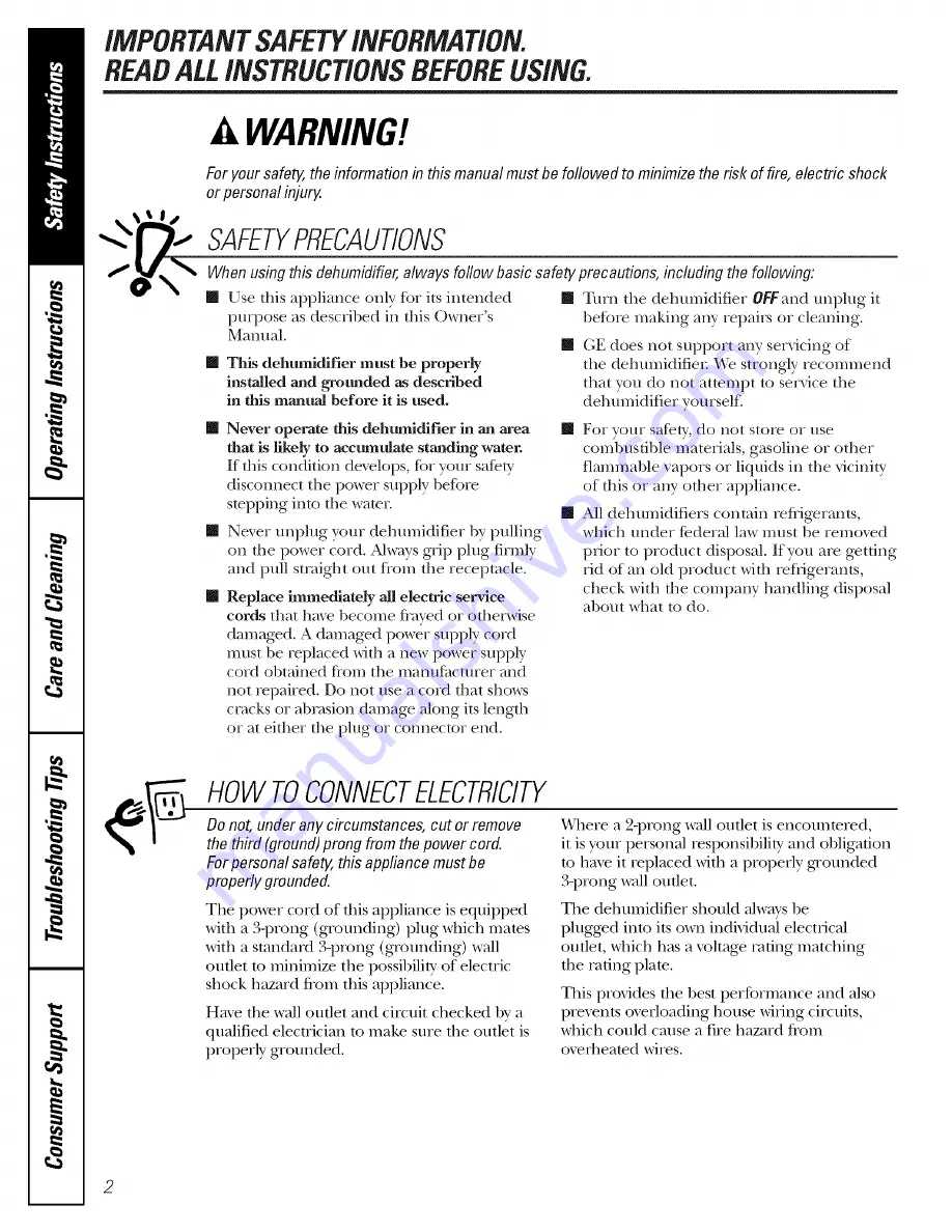 GE AHW30LJ, AHH40LJ Owner'S Manual Download Page 2