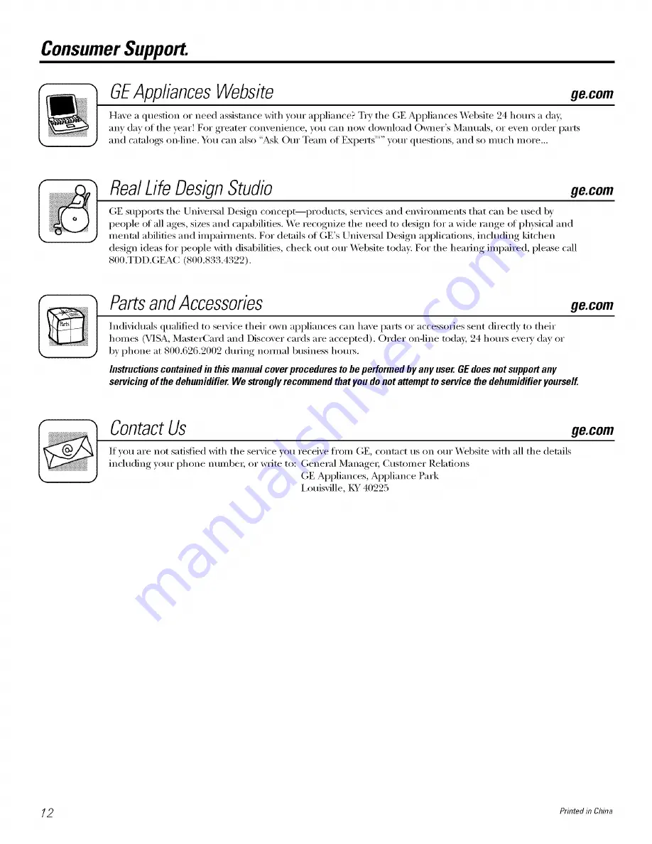 GE AHW30LJ, AHH40LJ Owner'S Manual Download Page 12