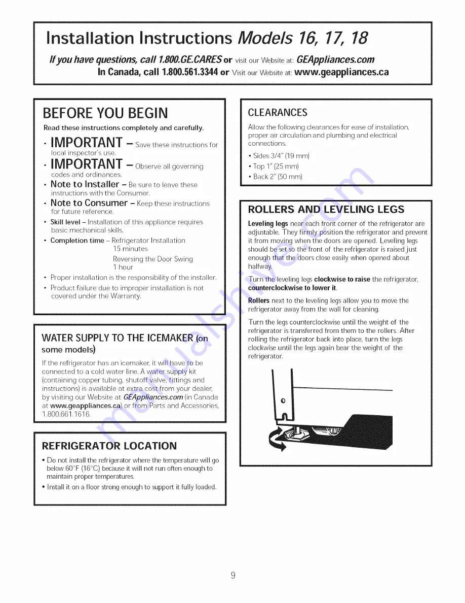 GE Appliances 16 Owner'S Manual And Installation Instructions Download Page 69