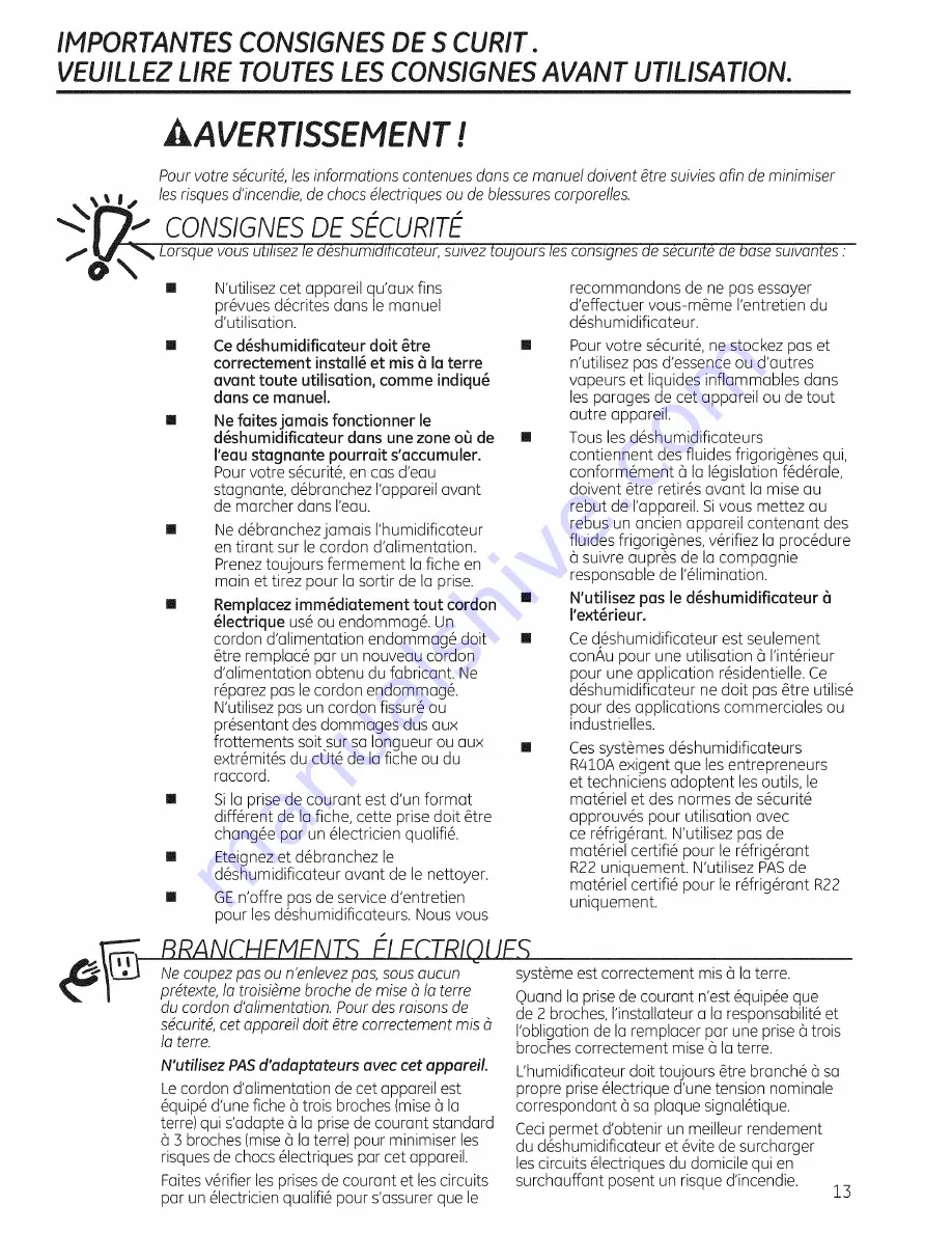 GE Appliances ADEH50 Owner'S Manual Download Page 13