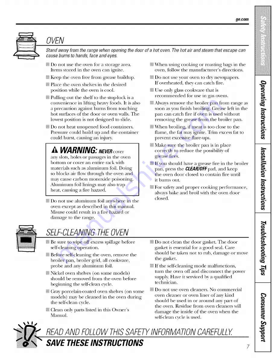 GE Appliances Profile JGB900 Owner'S Manual & Installation Instructions Download Page 7