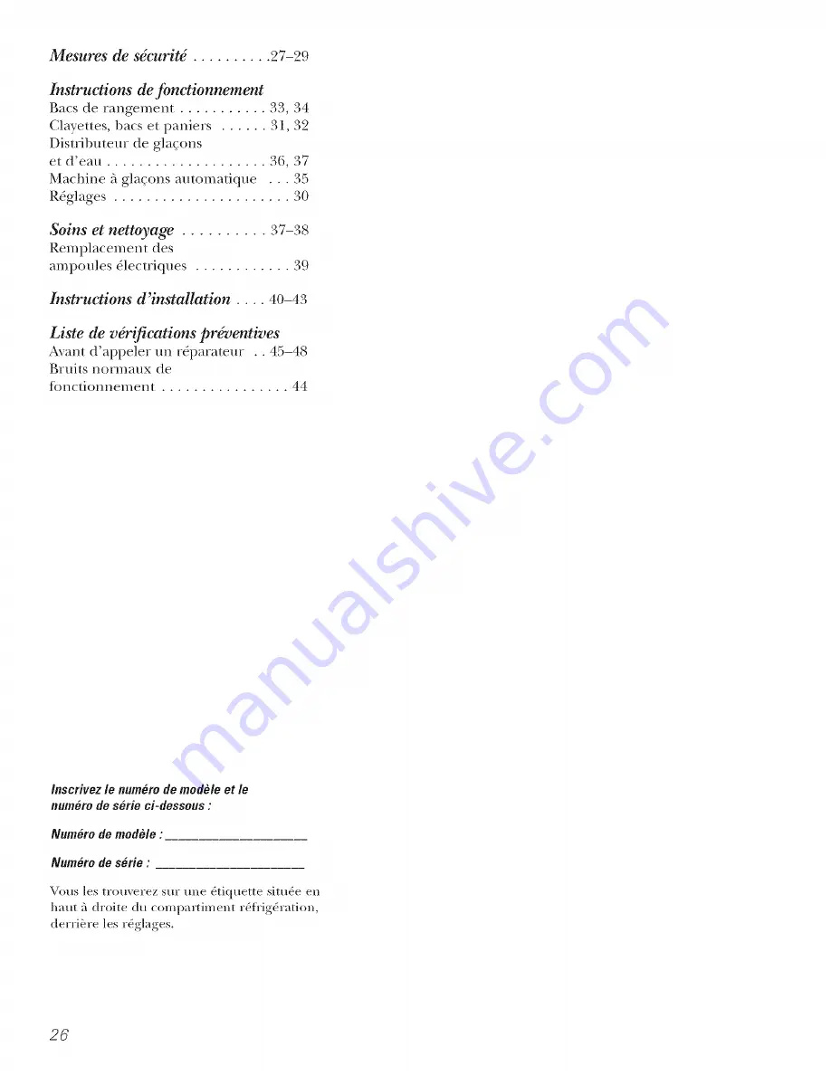 GE BSS25JFTDWW and Owner'S Manual And Installation Instructions Download Page 26