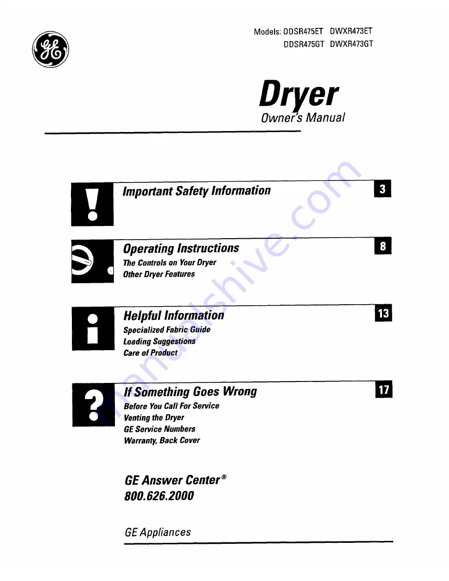 GE DDSR475GT Owner'S Manual Download Page 1