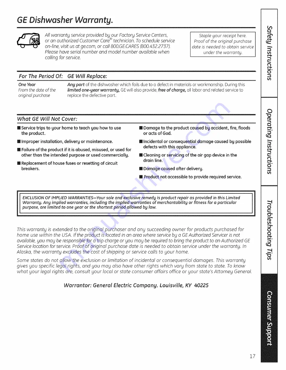 GE EDWSO00 Series Owner'S Manual Download Page 17