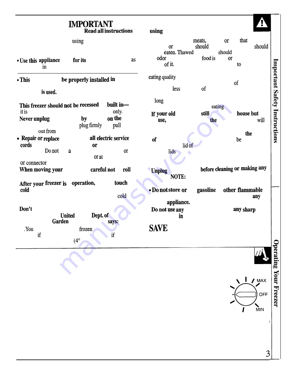 GE FP9 Use And Care Manual Download Page 3